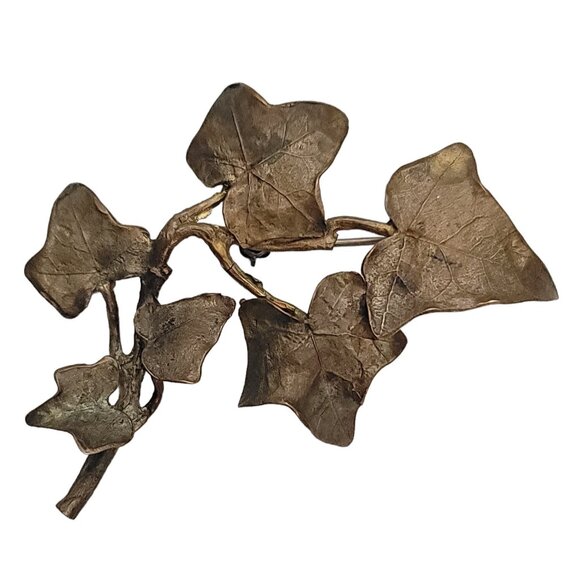 Michael Michaud Bronze Green Ivy Leaf Stem Vine Brooch E910